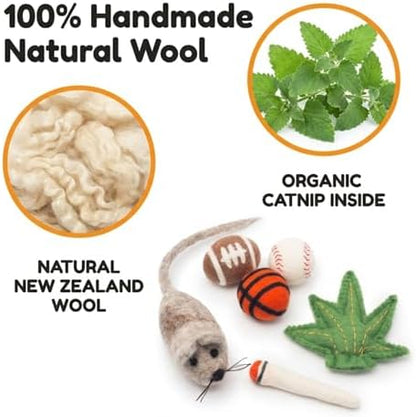 Glaciart One Felt Cat Toys Set (6pc) – Handmade Wool Catnip Toys for Indoor Cats | Eco-Friendly Natural Wool Balls, Mouse & Joint Toys | Durable Cat Enrichment Toys for Exercise & Play - Image 3