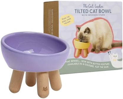 The Cat Ladies Tilted Ceramic Cat Bowl - Elevated Food Bowls Ceramic Pet Bowl - Raised Ceramics Bowls - Elevated & Tilted Design for Comfortable Eating - Dishwasher Safe - Wide Opening by TheCatLadies
