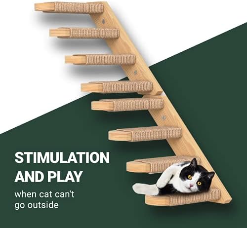 Skywin Cat Wall Steps - Solid Rubber Wood Cat Stairs Great for Scratching and Climbing - Easy to Install Wall Mounted Shelves for Playful Cats (Wood, Right-Left) - Image 4