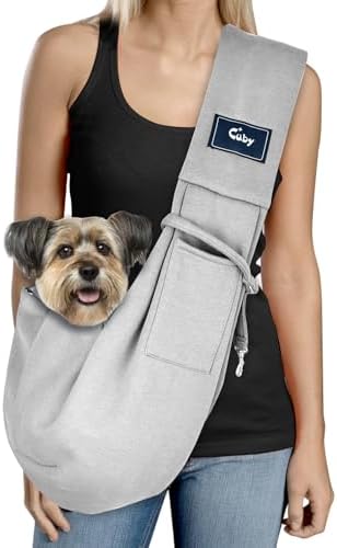 CUBY Dog and Cat Sling Carrier - Hands Free Reversible Small Pet Sling Carrier Bag - Soft Pouch and Tote Design - Suitable for Puppy, Small Dogs Cats Outdoor Travel(Classic Grey) by CUBY