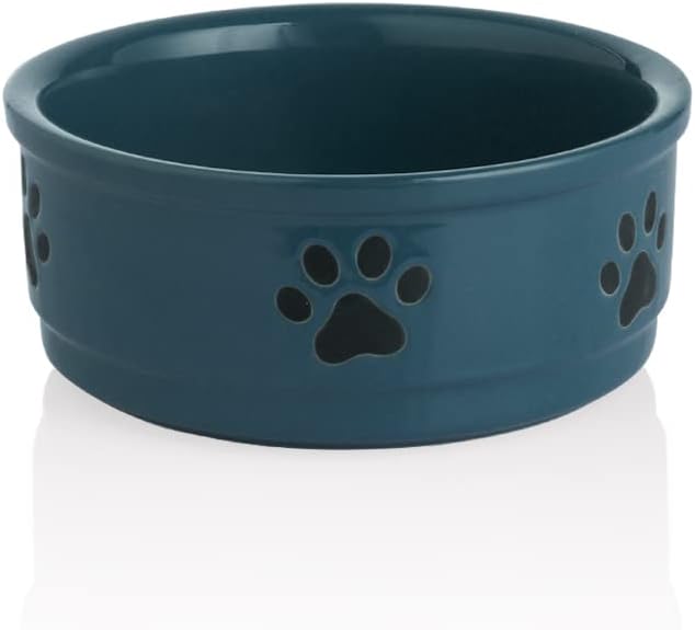 Sweejar Ceramic Dog Bowls with Paw Pattern, Dog Food Dish for Medium Dogs, Porcelain Pet Bowl for Water 35 Fl Oz (Fog Blue)