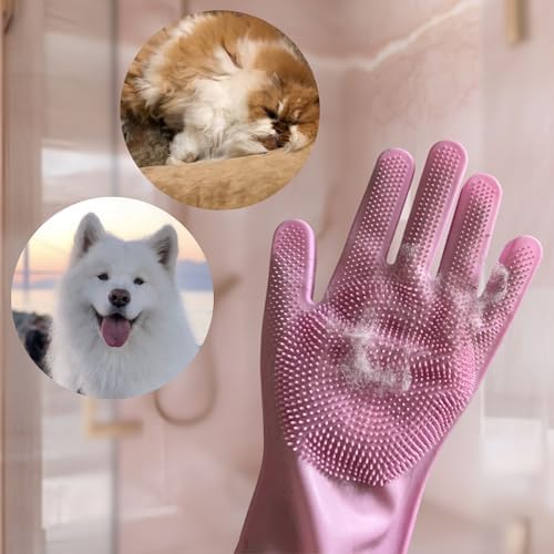 Grooming Gloves for Cats & Dogs - Pet Hair Removal Glove, Silicone Brush for Dog or Cat Washing, Puppy Bath Supplies for Shedding Cleaning Bathing & Massage, Fur Remover Mitt, Shower Shampoo Scrub - Image 6