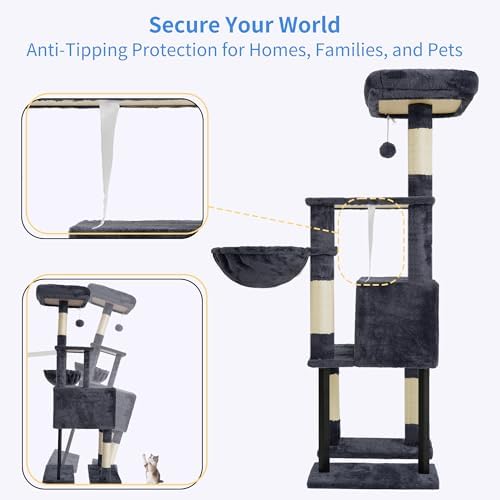 Heybly Cat Tree with Toy, 49.2 inch Cat Tower for Indoor Cats HCT200SG - Image 6