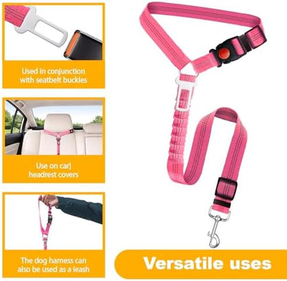 2-Pack Dog Car Seat Belt, 3-in-1 Headrest-Mounted Dog Seatbelt for Car, Adjustable Nylon Pet Safety Leash with Elastic Buffer & Reflective Stitching, Durable Car Harness for Dogs Fits Most Vehicles - Image 3
