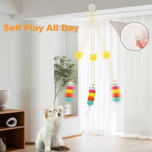 JIARON 6 PCS Interactive Cat Feather Toys, Indoor Hanging Retractable Cat Toy, Self Play Toys Make Fun Excecise - Image 2