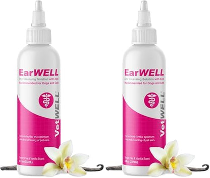 VetWELL Ear Cleaner for Dogs and Cats - Otic Rinse for Infections and Controlling Ear Infections and Odor in Pets - 8 oz (Sweet Pea Vanilla) (Pack of 2) by VetWELL