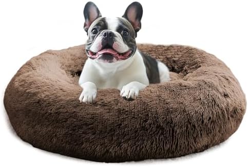 JOLLYVOGUE Calming Dog Bed for Small Dogs - 23 inches Donut Washable Small Dog Bed for Kittens & Puppies, Anti-Slip Round Fluffy Plush Faux Fur Cat Beds (Fits up to 25 lbs Pets, Coffee) by JOLLYVOGUE