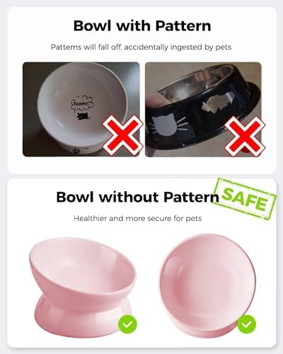 LoeJan Elevated Cat Food Bowl, 5 Oz Ceramic Raised and Tilted Water Bowl, Anti Vomiting and Protect Pets' Spines Dishes for Small Dog, Fat Faced Cat, Kitten (Pink, 2 Pack) - Image 3