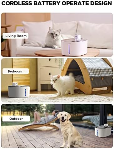 Cordless Cat Water Fountain Battery Operated, FEELNEEDY 4L/135 fl oz Pet Water Fountain for Cats and Dog with Motion Sensor, Ultra Quiet Cat Drinking Fountain with 6 Filters (YPD-C004P), White - Image 2
