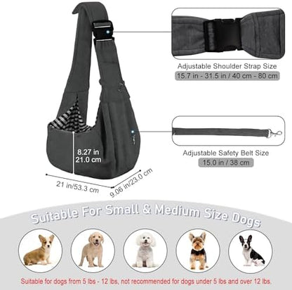 PETLOFT Reversible Dog Cat Sling Carrier, Small Carrier, Adjustable Sling, Hands Free Cross Body Carrier with Collar Hook for Dog/Cat/Bunny up to 11lb (Dark Grey) - Image 2