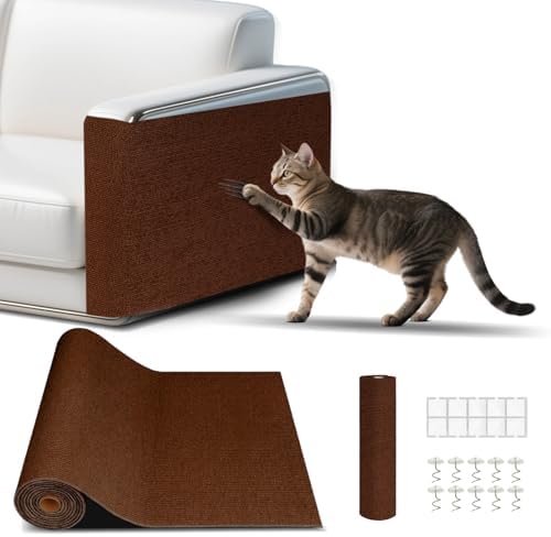 Cat Scratch Mat, Self-Adhesive Trimmable cat Scratch Furniture Protector for Couch, cat Scratch pad，cat Tree，DIY Climbing Carpet for Cat Tower Replacement Pads (Brown, 39.4" x 15.8") by Unknown