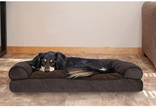 Furhaven Pillow Dog Bed for Medium/Small Dogs w/ Removable Bolsters & Washable Cover - Sherpa & Chenille Sofa - Coffee, Medium - Image 3