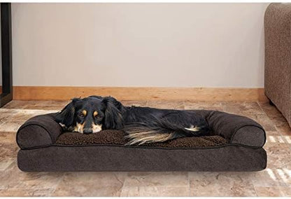 Furhaven Pillow Dog Bed for Medium/Small Dogs w/ Removable Bolsters & Washable Cover - Sherpa & Chenille Sofa - Coffee, Medium - Image 3