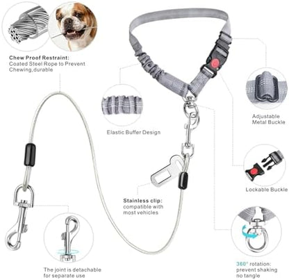 Idepet Dog Seat Belt for Car Stainless Steel 3 in 1 Dog Seatbelt Grey - Image 4