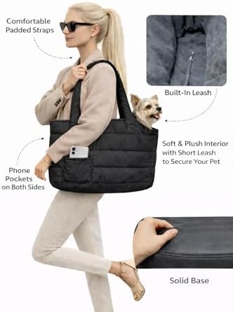 Dog Purse Carrier for Small Dogs, Puffer Dog Bag, Portable Travel Tote Bag for Small Dogs, with Safety Leash & Phone Pocket - Image 2