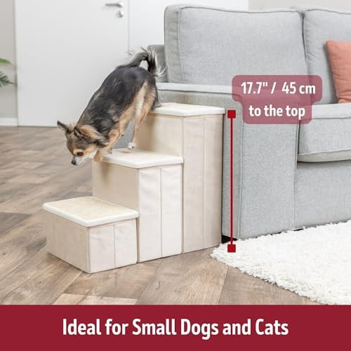 TRIXIE 3-Step Velour Pet Stairs for Dogs & Cats - 17.7" H - Beige - Image 3