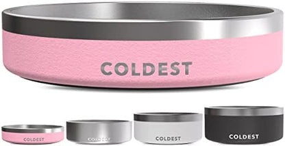 Coldest Dog Bowl - Anti Rust Metal, Non Slip, 3 Layers Insulated Stainless Steel Dog Bowls - Spill Proof & Heavy Duty - Water Bowl for Dogs, Cats & Pets, Dish Washer Safe (21 oz,Cotton Candy Pink) by Coldest