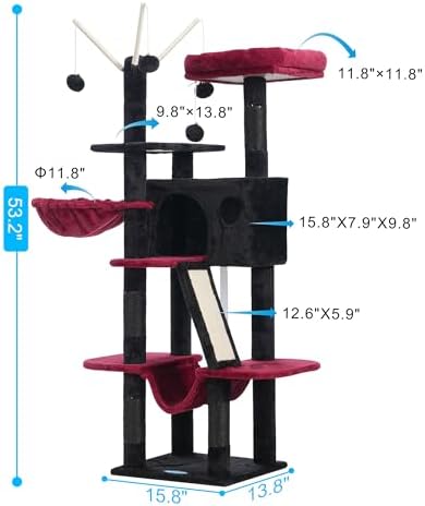 Hey-brother Cat Tree Tower with Padded Platform Bed, Hammock, MPJ019-SBR - Image 3