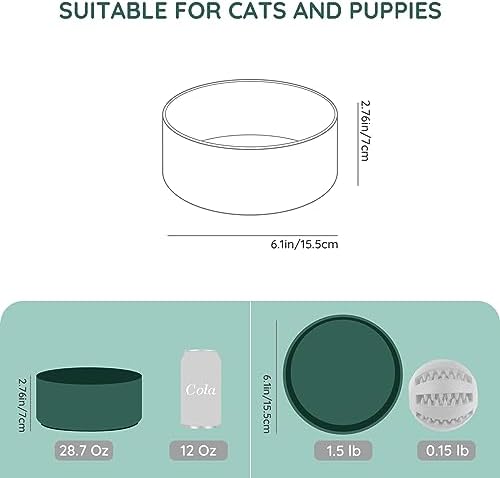 SPUNKYJUNKY 28.7OZ Ceramic Dog and Cat Bowl, Modern Cute Weighted Food Water Bowl for Replacement Green (2 Pack) - Image 4