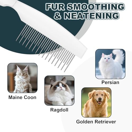 Dog & Cat Grooming Comb for Matted Hair, 2-in-1 Pet Detangling Comb with Long & Short Stainless Steel Teeth, Non-Slip Silicone Handle, Removes Mats, Knots & Tangles, for Long & Short Hair - Image 3