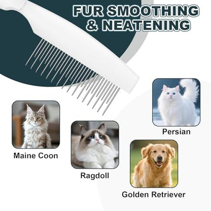 Dog & Cat Grooming Comb for Matted Hair, 2-in-1 Pet Detangling Comb with Long & Short Stainless Steel Teeth, Non-Slip Silicone Handle, Removes Mats, Knots & Tangles, for Long & Short Hair - Image 3