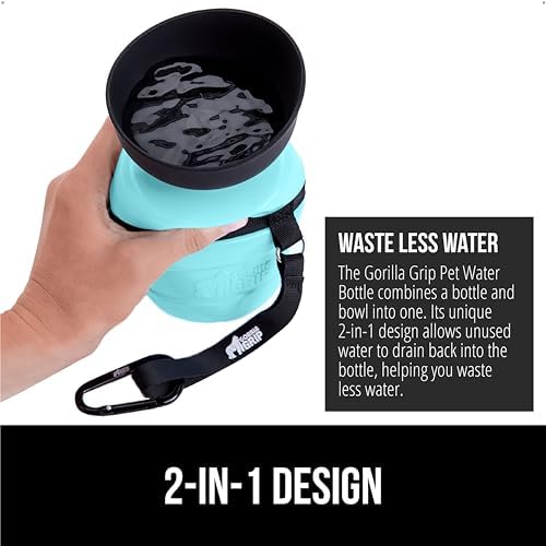 GORILLA GRIP Portable Dog Water Bottle, Food Grade Silicone, 20oz Turquoise - Image 3