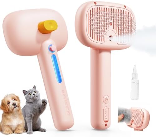 ROJECO 3-in-1 Pet Steam Brush,Spray Hair Removal Detangling Comb,Pink by ROJECO