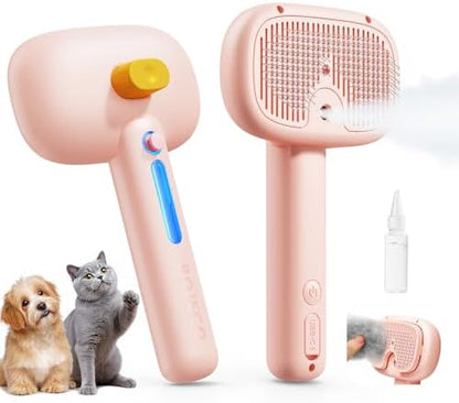 ROJECO 3-in-1 Pet Steam Brush,Spray Hair Removal Detangling Comb,Pink by ROJECO