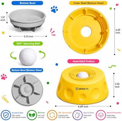 Slow Feeder Dog Bowl with Interactive Roll Ball, Anti-Slip Dog Lick Bowl for Liquid Treats, Bone Broth & Yogurt, Anxiety Relief Boredom Puzzle Feeder for Small Large Dogs - Image 2