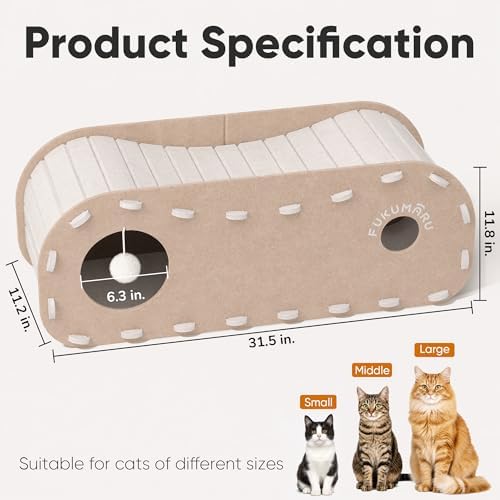FUKUMARU Cat Bed Cave Tunnel, 31.5 Inch, Cat House Condo Indoor, Beige - Image 5