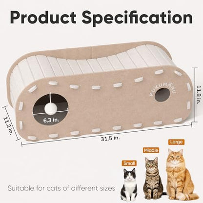 FUKUMARU Cat Bed Cave Tunnel, 31.5 Inch, Cat House Condo Indoor, Beige - Image 5
