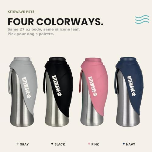 Kitewave Portable Dog Water Bottle, 27 oz Stainless Steel Pet Water Bottle with Flip-Up Leaf Bowl, Leakproof One-Press Dispenser for Walking, Hiking & Travel, BPA-Free, All Dog Breeds (Blue) - Image 6