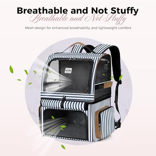 Double Cat Backpack Carrier for 2 Cats, Double-Compartment Pet Carrier Backpack for 2 Small Cat or One Medium Cat, Cats Carrier Backpack Dog Carrier Backpack Fits Up to 24 Lbs,Blue Striped - Image 4