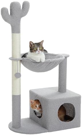 MUTTROS Cactus Cat Tree Cat Scratching Post 40" Cat Tower with Large Metal Carpet Hammock, Cat Scratching Post for Indoor Cats with Condo& Dangling Ball, Grey by MUTTROS