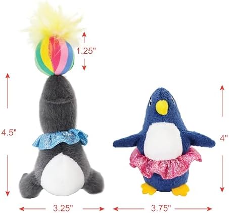Jumpaws 2 Pack Interactive Catnip and Feather Cat Toys, Circus Penguin and Seal Catnip Toys, Accessories for Indoor Cat, Catnip Plush Toys with Natural Feathers and Rattles - Image 3
