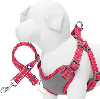 Blueberry Pet Pastel Colored Reflective Dog Harness with Seatbelt Clip – Adjustable No-Pull Pet Vest for Walking and Car Safety, Large Size in Very Berry by BlueberryPet