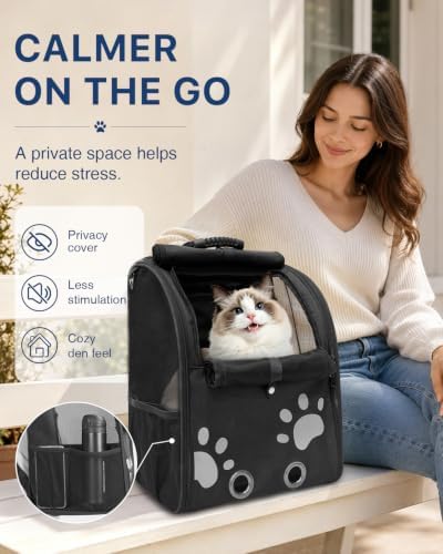 Cat Backpack Carrier with Comfort Handle, Ventilated Cat Backpack - Image 2