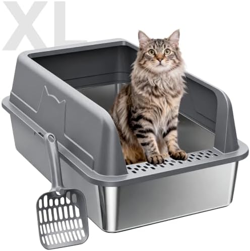 High-Sided Stainless Steel XL Cat Litter Box for Cats by OneBug
