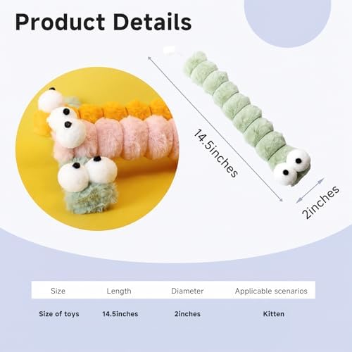 Cat Toys Pillows, Catnip Toys for Cats 3 Pack, Cute Caterpillar Design, Interactive Indoor Kitten Kicker, Promotes Kitty Exercise, Soft and Durable - Image 2