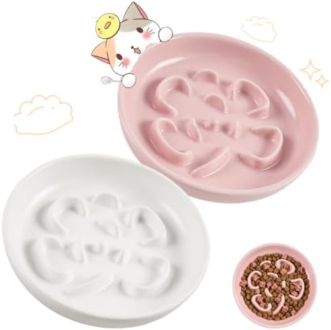 Cat Slow Feeder Bowl Set,2 Pcs Pastel Series Cat Plate for Dry and Wet Food by Unknown
