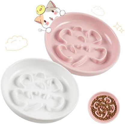 Cat Slow Feeder Bowl Set,2 Pcs Pastel Series Cat Plate for Dry and Wet Food by Unknown