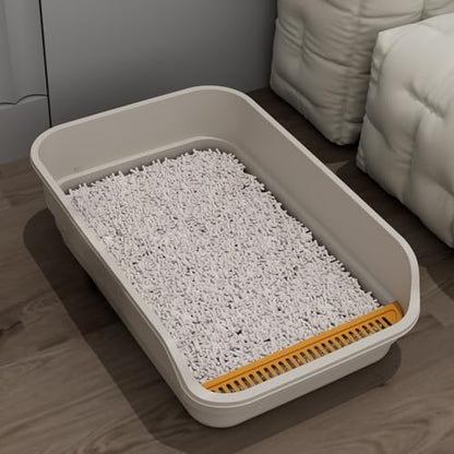 Extea Large Cat Litter Box with High Sides,Cat Boxes for Indoor Cats,Cat Litter Pan for Kitty,Litter Box with Low Entry,Easy to Clean,Anti-Splashing,23.6" x15.7" x6.2" (White) by LoopTime