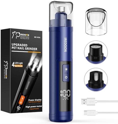 IREDOON Dog Nail Grinder with 4 LED Lights, 3 Speeds Super Quiet for Pets by IREDOON