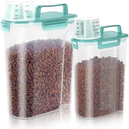 LEAWALK 2Pack Cat Dog Food Storage Container with Upgraded Large Nozzle BPA-free, 3+5lbs Plastic Pet Food Containers with 4 Sealed Clasps/1 Measuring Cup/ Handle Easy to Clean and Carry (Clear Blue) by LEAWALK