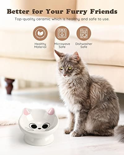 2Pcs Raised Cat Food Bowl Ceramic 15° Tilted Cat Food Bowls Protect Cat's Spine Anti Vomiting Backflow Prevention Bowls for Adult, Kitten, and Small Dogs, Pink - Image 4