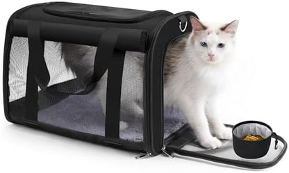 TWDEPART Cat Carrier Backpack - Multifunctional, Firm & Foldable with Roll-Up Shade, Breathable Design Includes Collapsible Bowl & Cushion (Black) by TINWEI