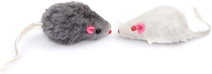 Real Fur Mice Rattle 12 Pack, Cat Toys Rainbow Mice Rabbit Feather for Cats and Kittens