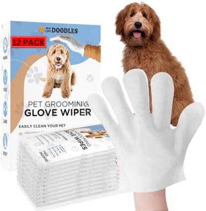 Pet Glove Wipes for Dogs, Double-Sided Cleaning, Paws Face Body Ears 12 PCS by WeLoveDoodles