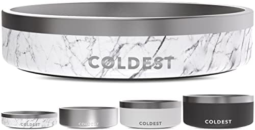 Coldest Dog Bowl - Anti Rust Metal, Non Slip, 3 Layers Insulated Stainless Steel Dog Bowls - Spill Proof & Heavy Duty - Water Bowl for Dogs, Cats & Pets, Dish Washer Safe (21 oz, Carrara Marble) by Coldest
