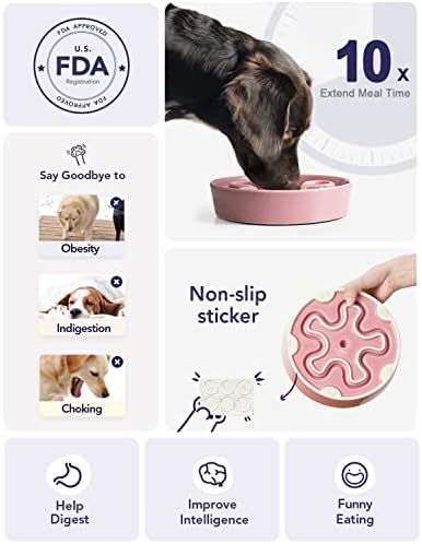 LE TAUCI Slow Feeder Dog Bowls Ceramic, 1.5 Cups Dog Food Bowl, Puppy Slow Feeder Dish for Fast Eaters,Pink Bloom - Image 3